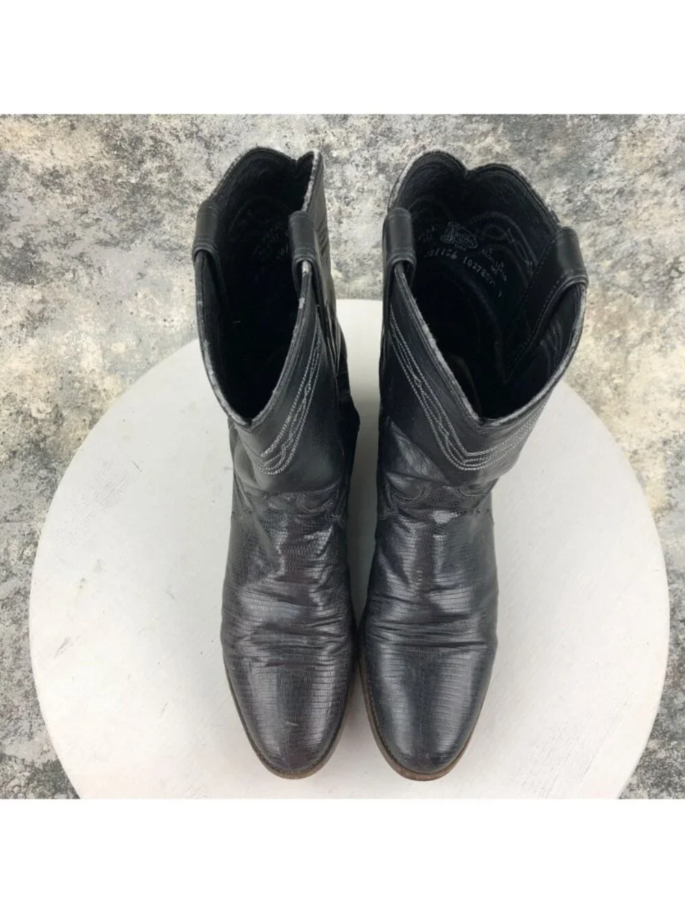 Justin Men's Size 8B Black Leather Vintage Iguana Western Cowboy Boots USA FAIR